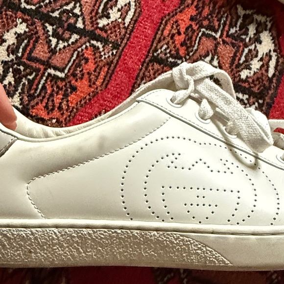 Gucci Ace interlocking G White & Gray Leather Sneakers size 8. - Picture 14 of 15